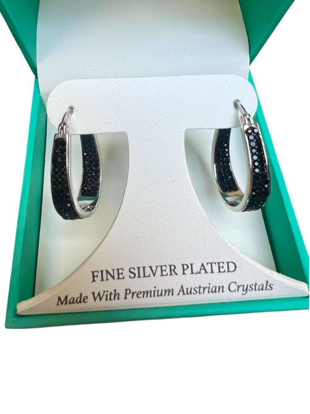 NIB Sofia James Silver Plated Austrian Black Crystal Beaded Hoops NEW!